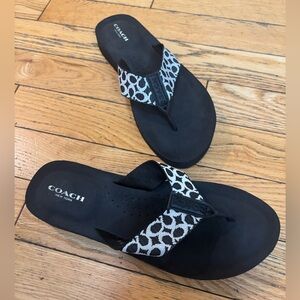 Coach Women's Black and White Logo Flip Flops